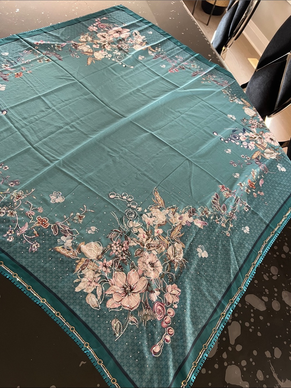 Teal Floral square scarf - Elegant  Accessory